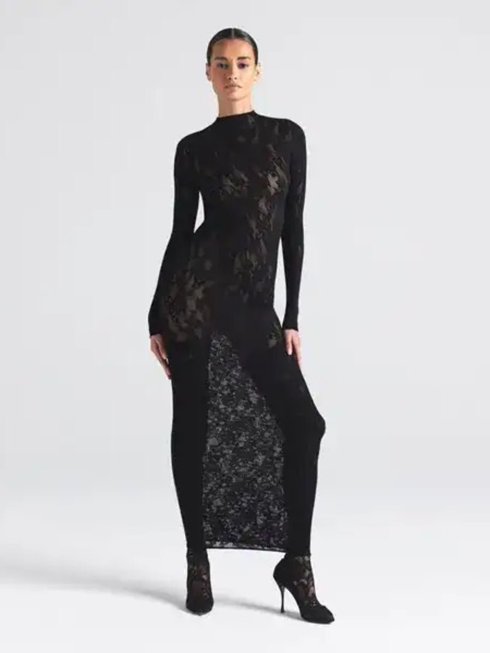Knit lace mock neck dress skims - Picture 3 of 6